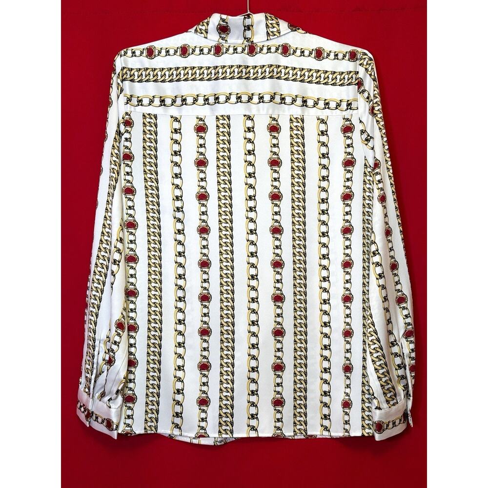 New Small US 6 Kasper Women White Gold Blouse Satin Shirt Long Sleeve - Picture 4 of 5
